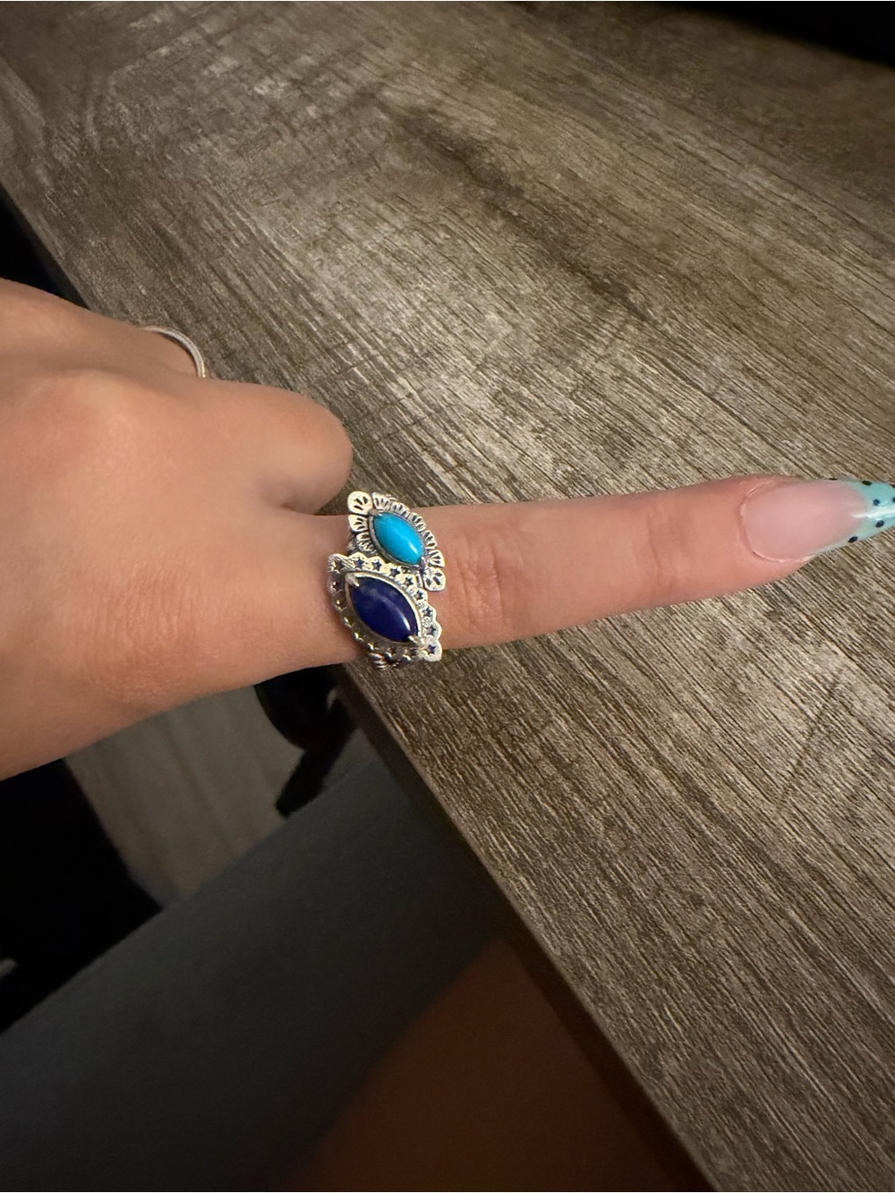Sterling Silver Double Stone Blue Ring - Turquoise & Navy